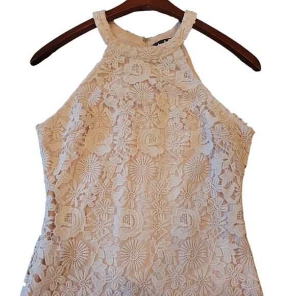 NWOT Lulus Love Poem Blush Pink Lace Crochet Look Mini Dress L - Picture 8 of 16